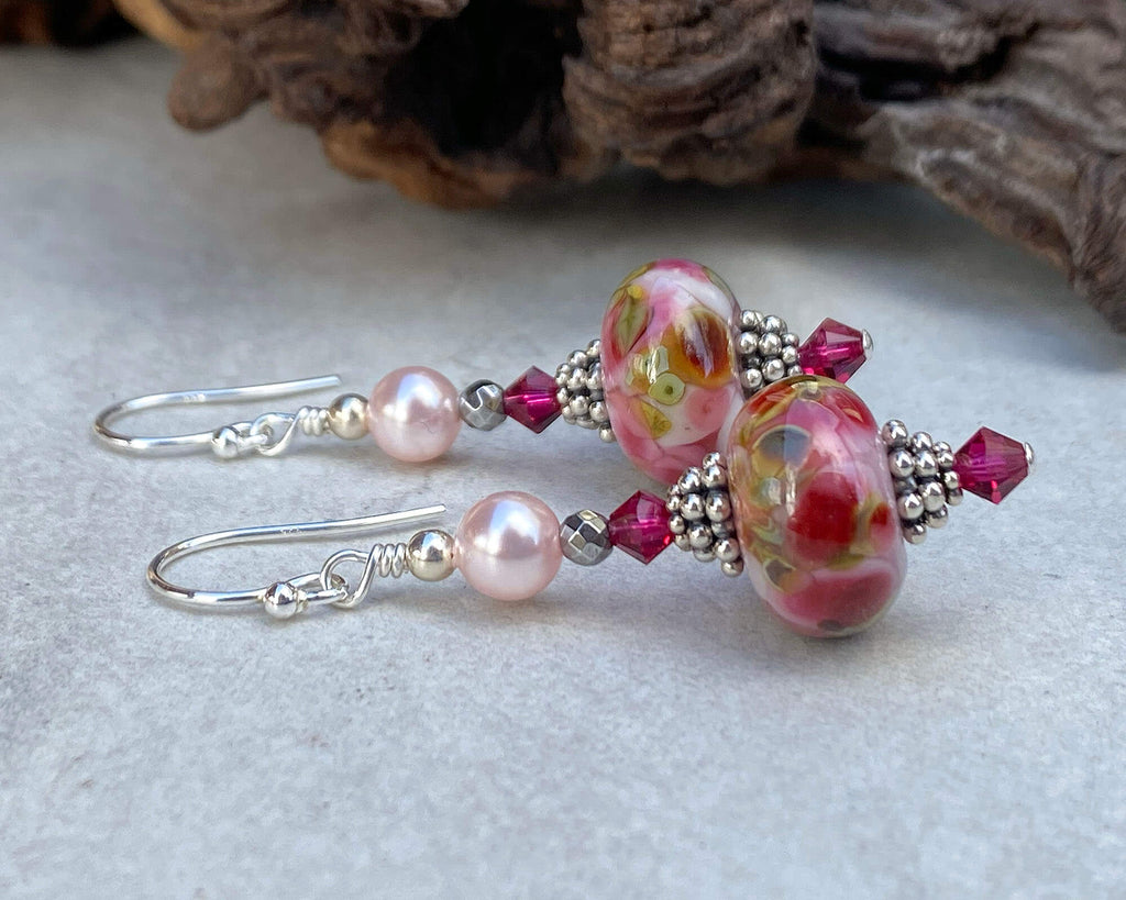 pink lampwork earrings