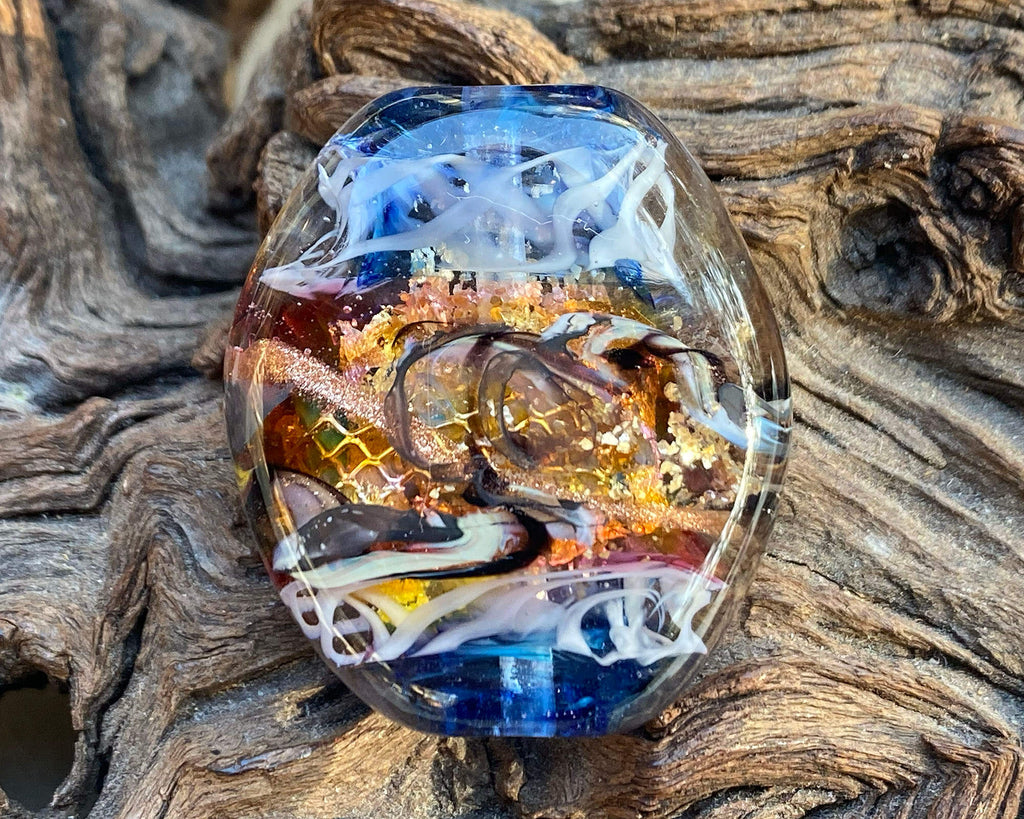 blue gold focal bead