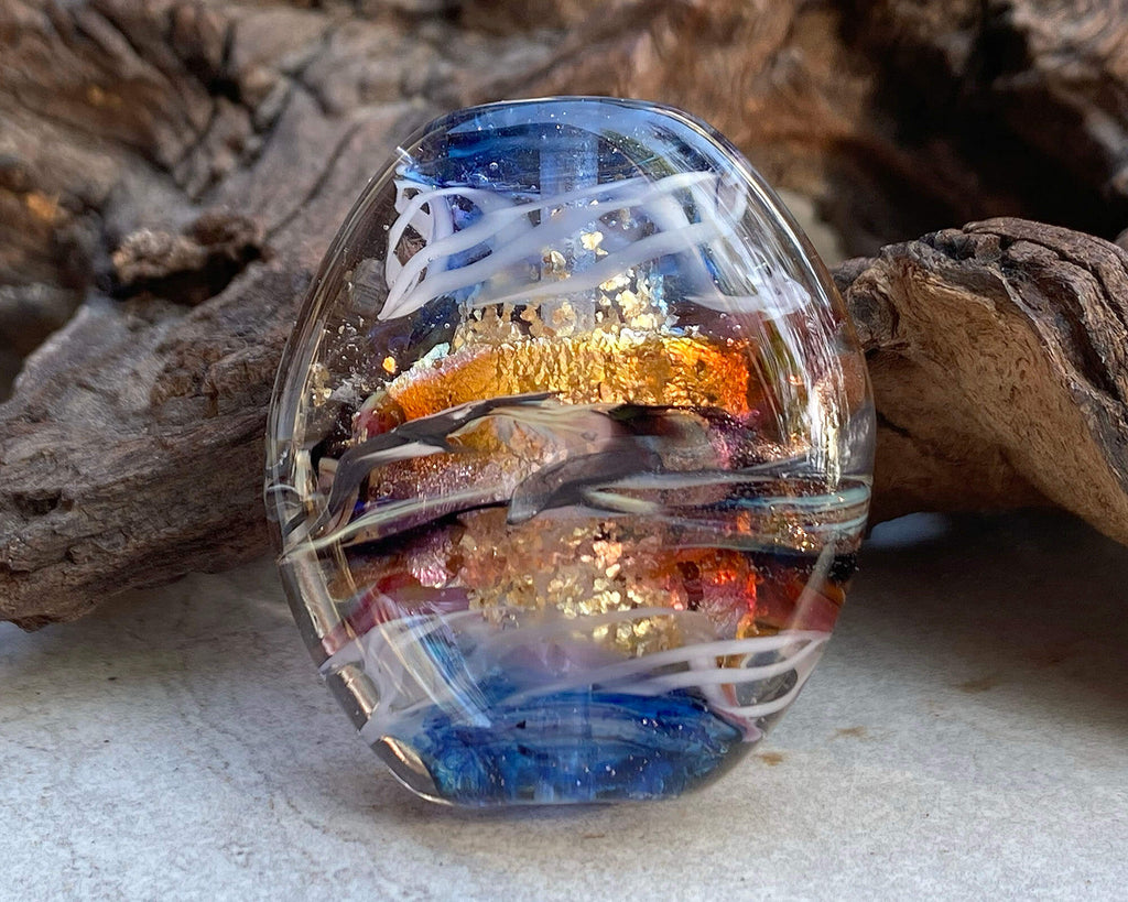 blue gold focal bead