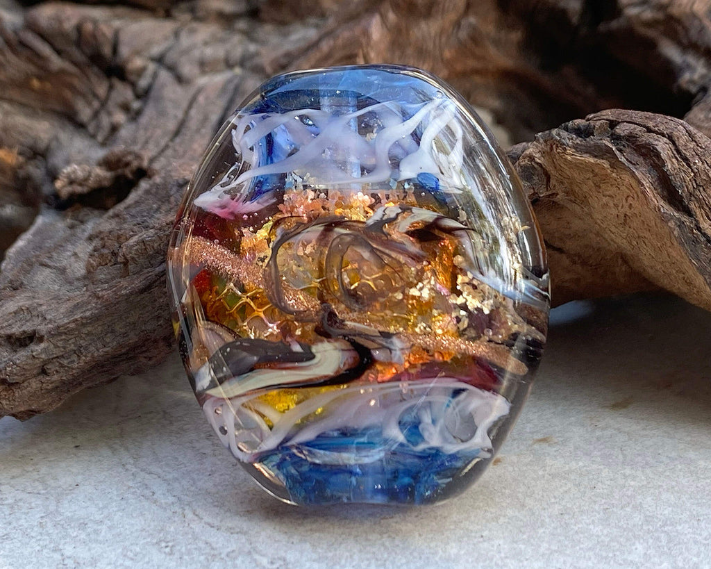 blue gold focal bead