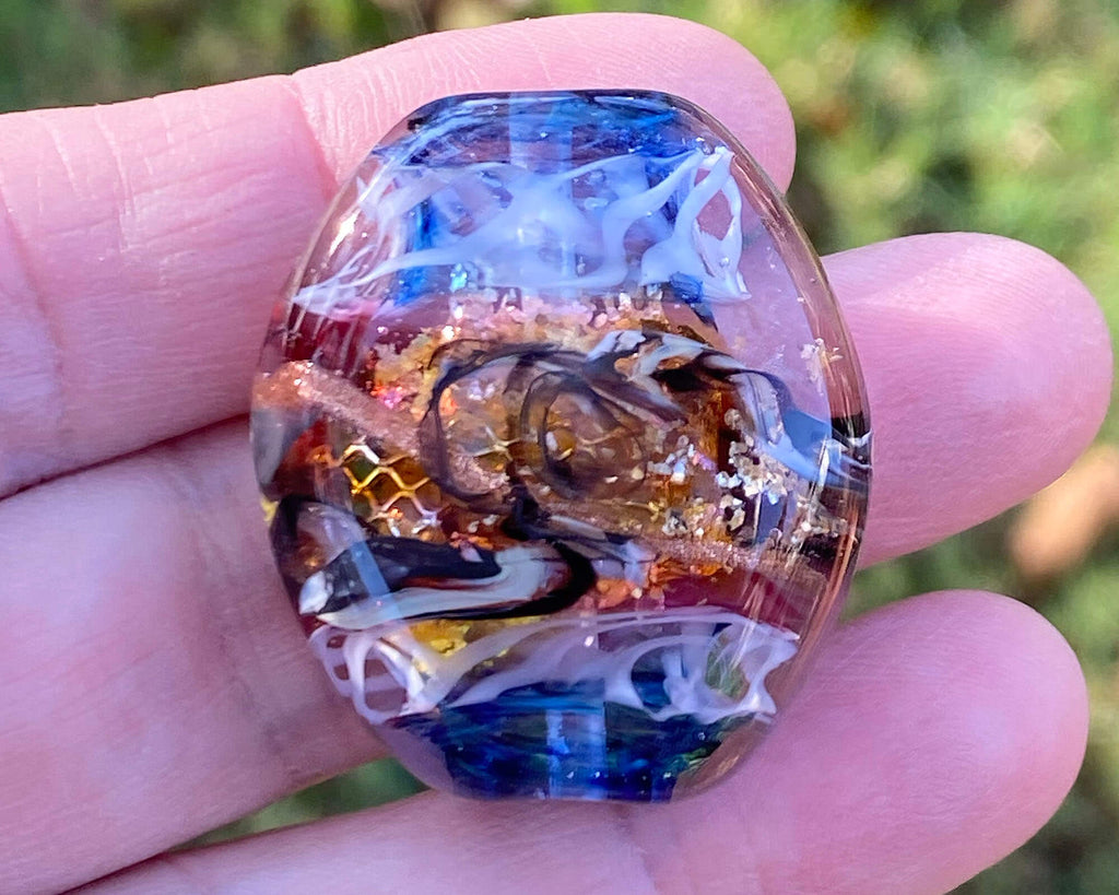 blue gold focal bead