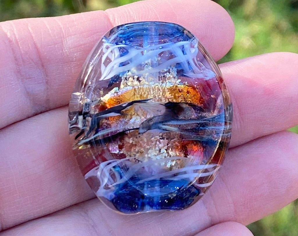 blue gold focal bead