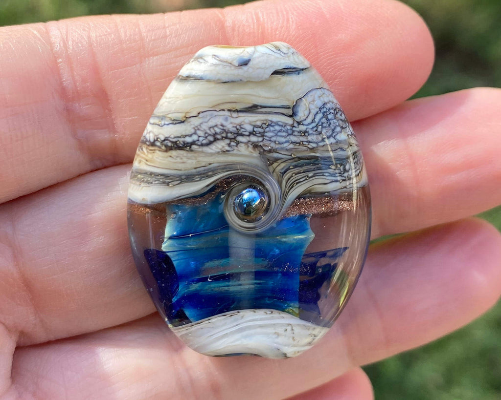 blue organic lampwork bead