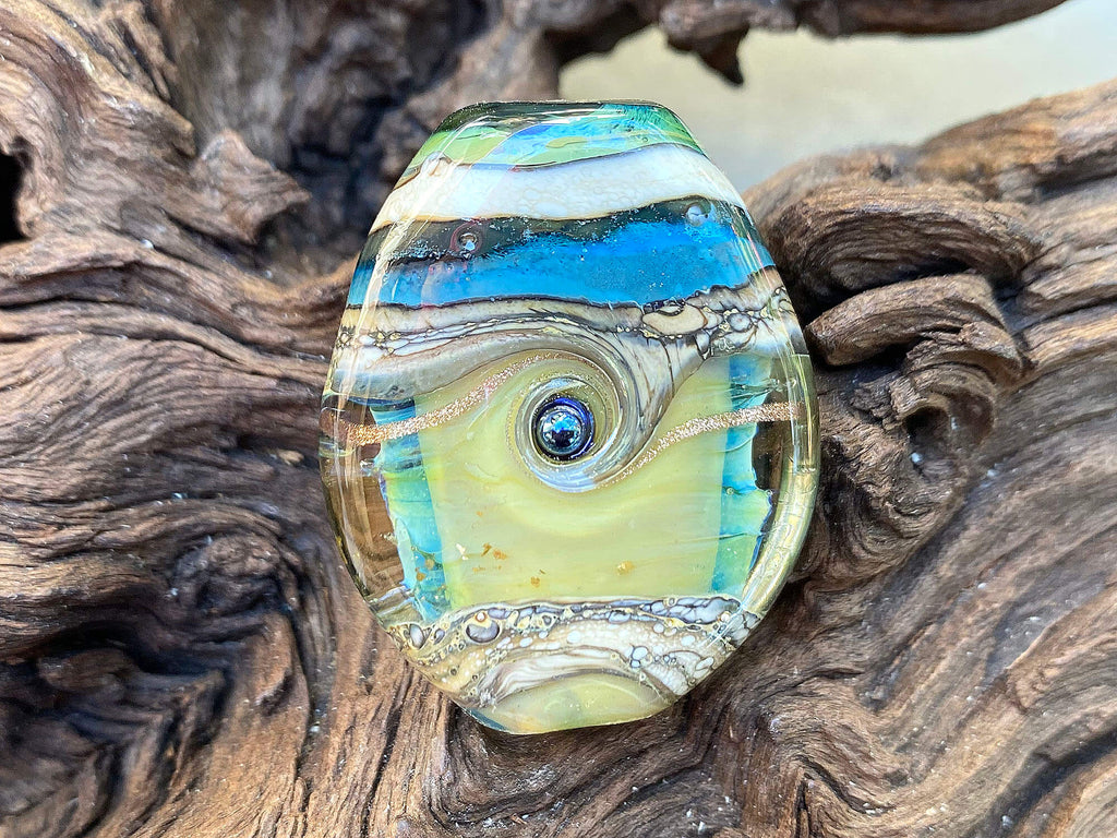 blue green lampwork focal  bead