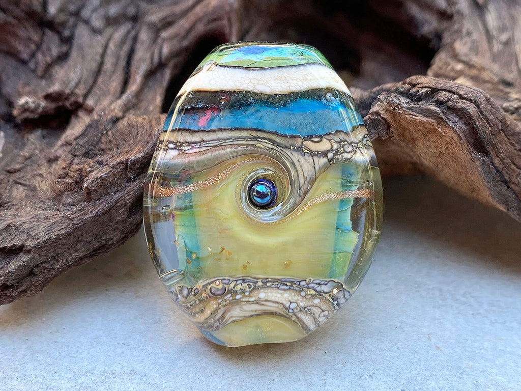 blue green lampwork focal  bead