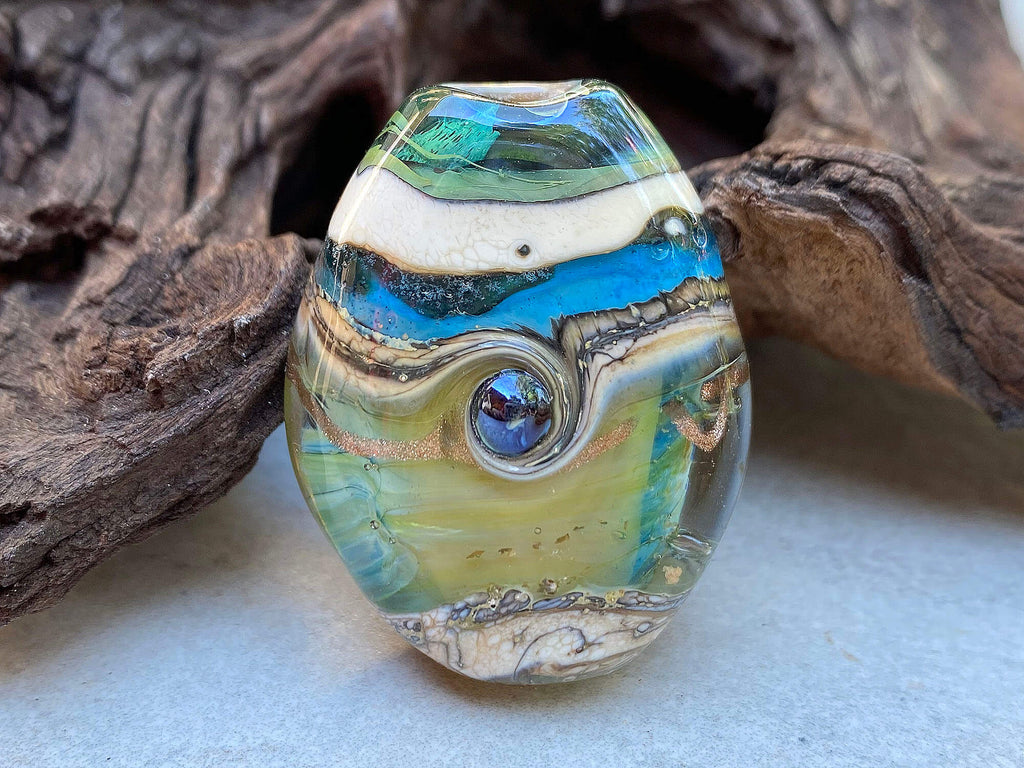 blue green lampwork focal  bead