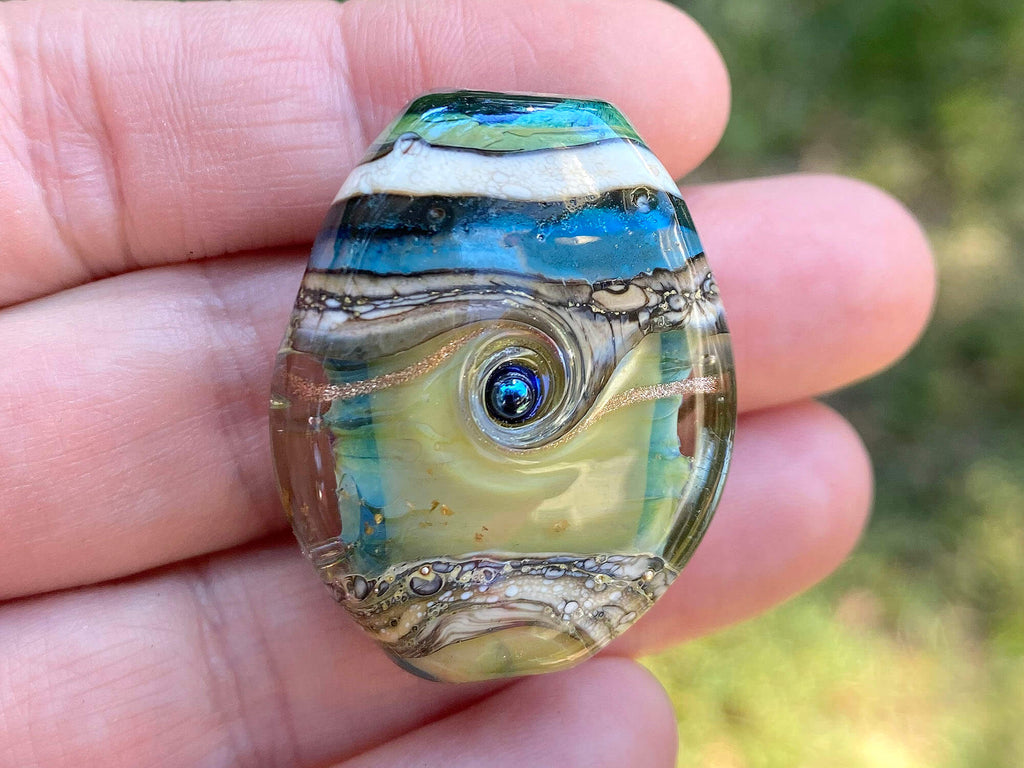 blue green lampwork focal  bead