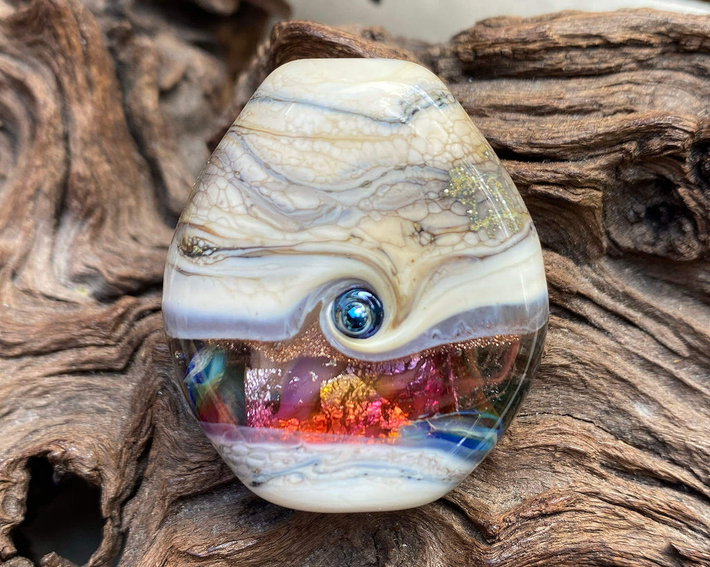 rainbow lampwork focal bead