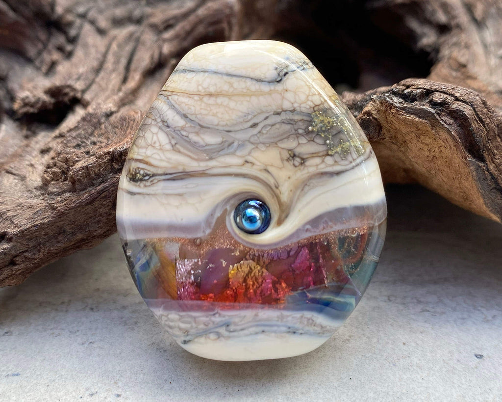 rainbow lampwork focal bead
