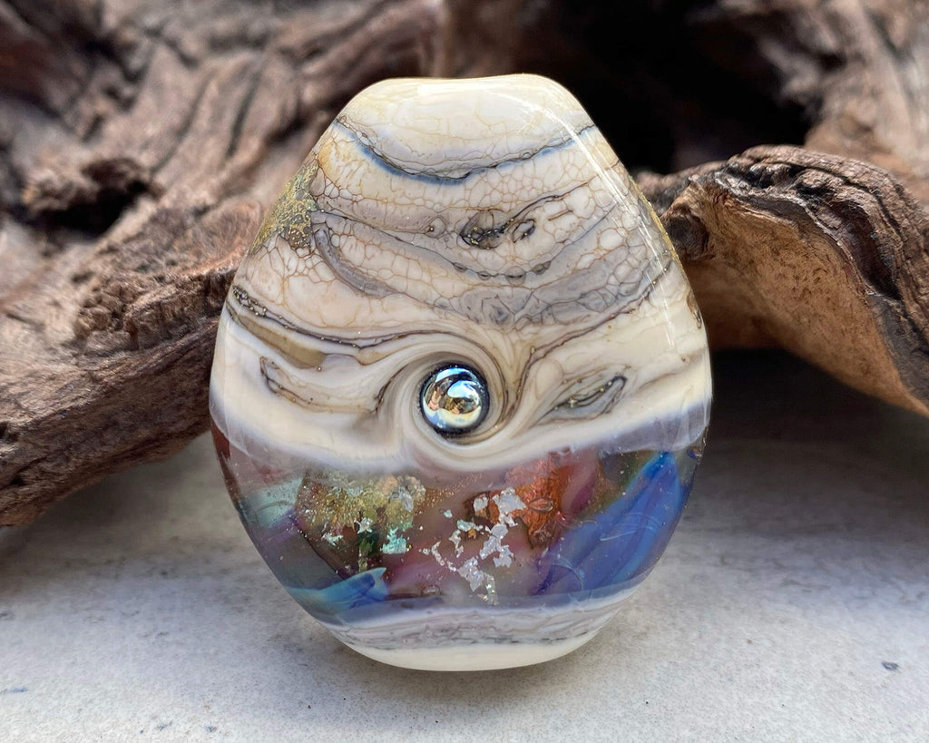 rainbow lampwork focal bead