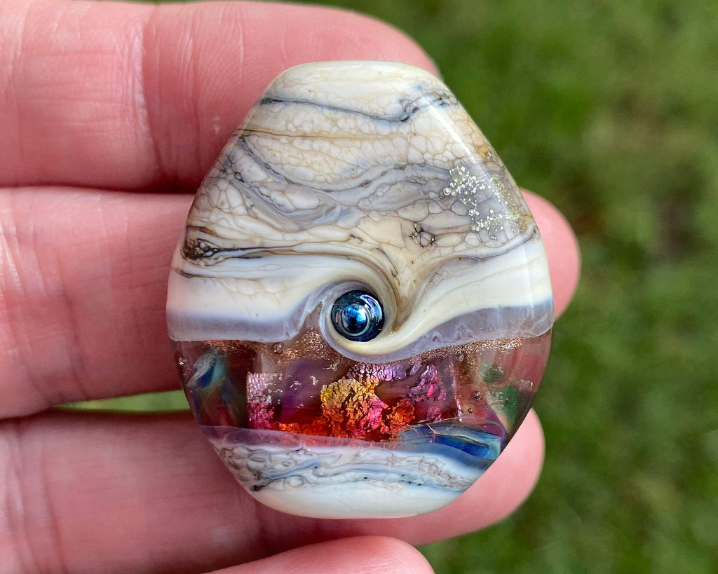 rainbow lampwork focal bead