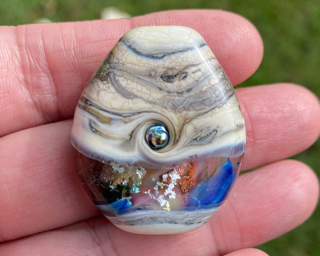 rainbow lampwork focal bead