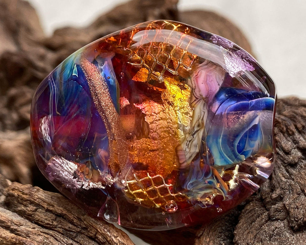 rainbow lampwork focal bead