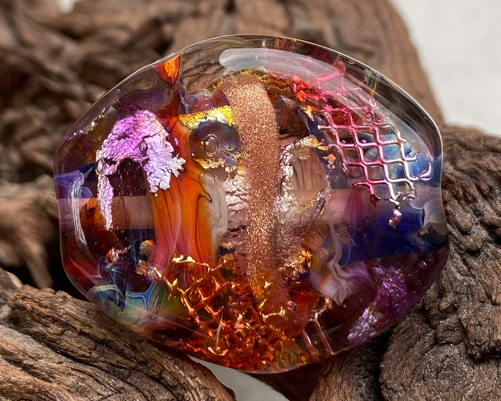 rainbow lampwork focal bead