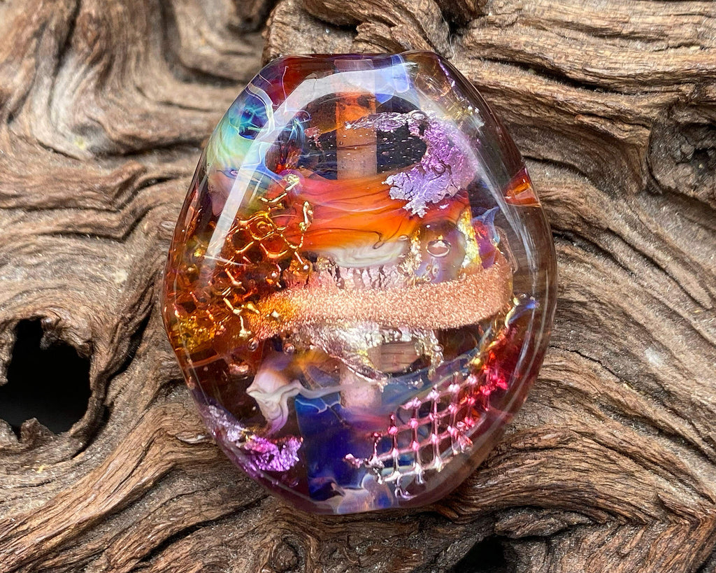 rainbow lampwork focal bead