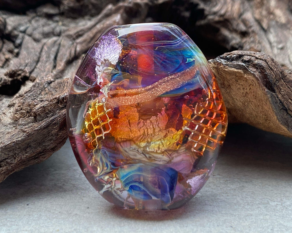 rainbow lampwork focal bead