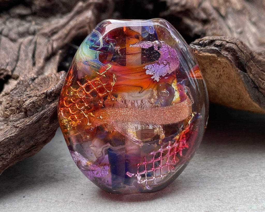 rainbow lampwork focal bead