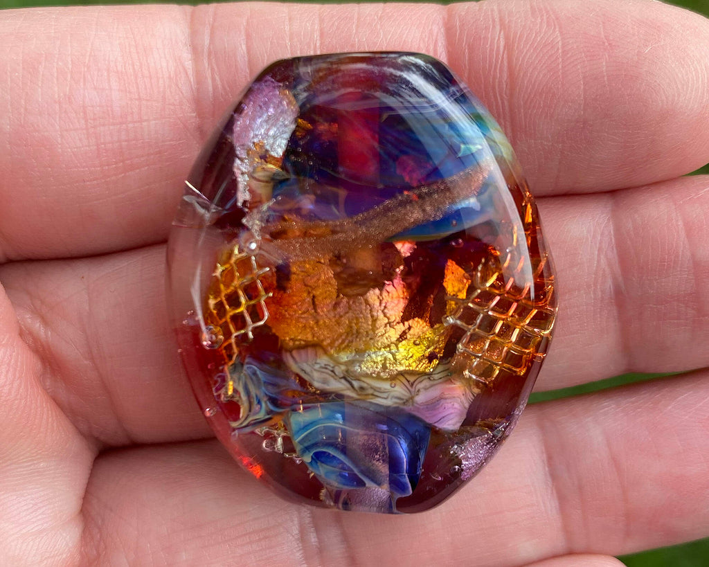 rainbow lampwork focal bead
