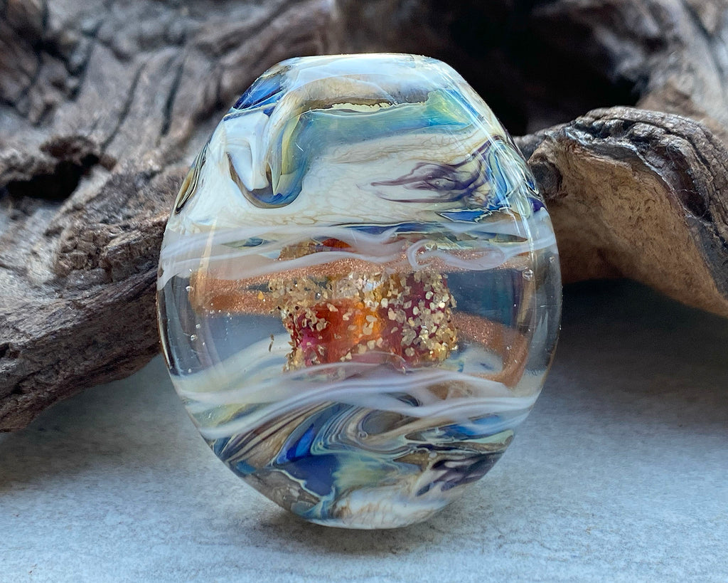 blue organic lampwork bead