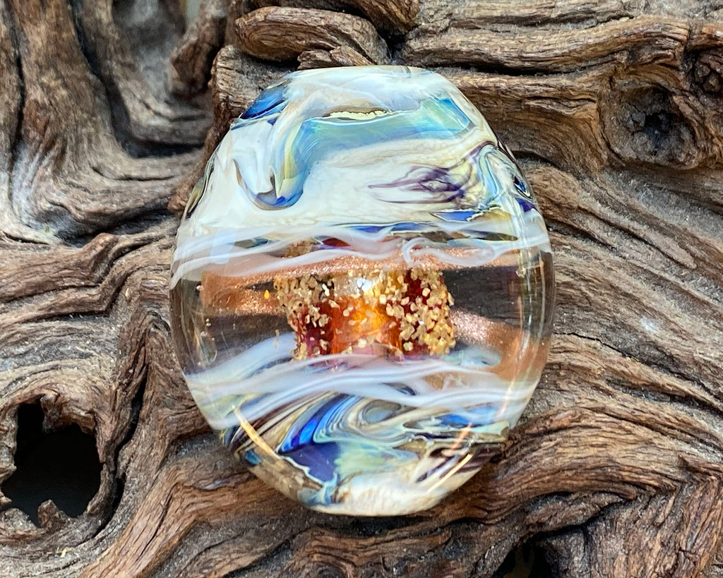 blue organic lampwork bead