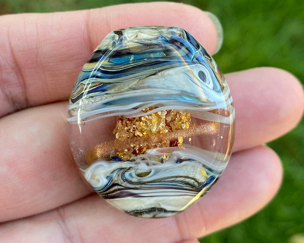 blue organic lampwork bead