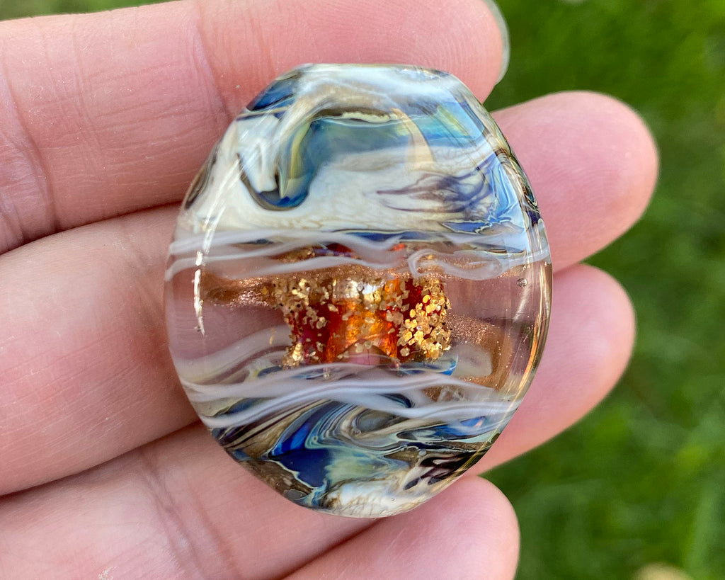 blue organic lampwork bead