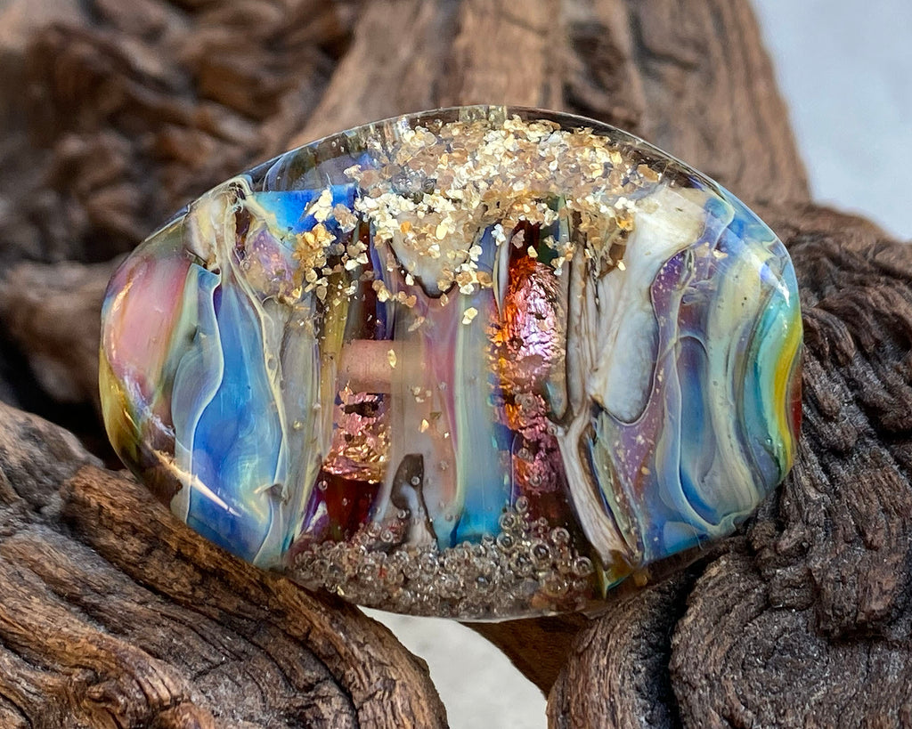 rainbow organic lampwork bead
