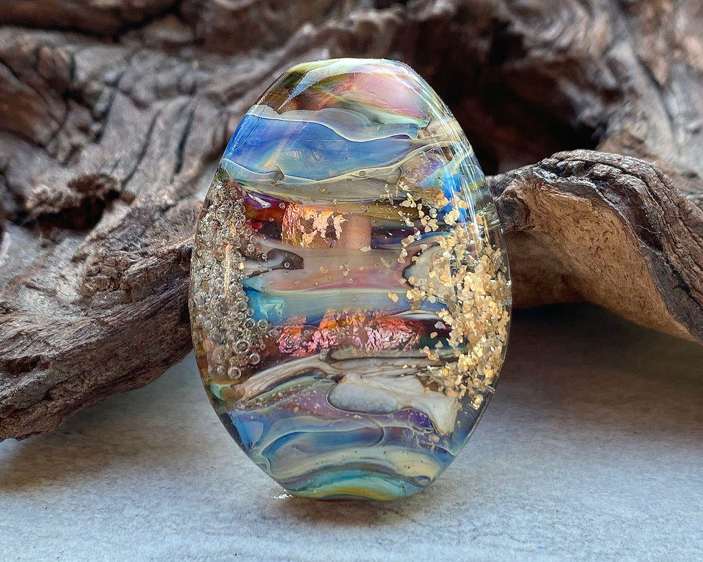 rainbow organic lampwork bead