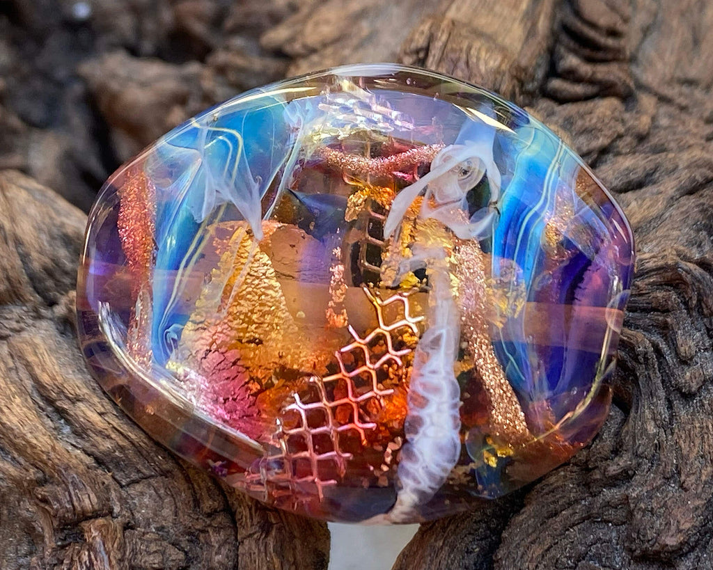 rainbow lampwork focal bead