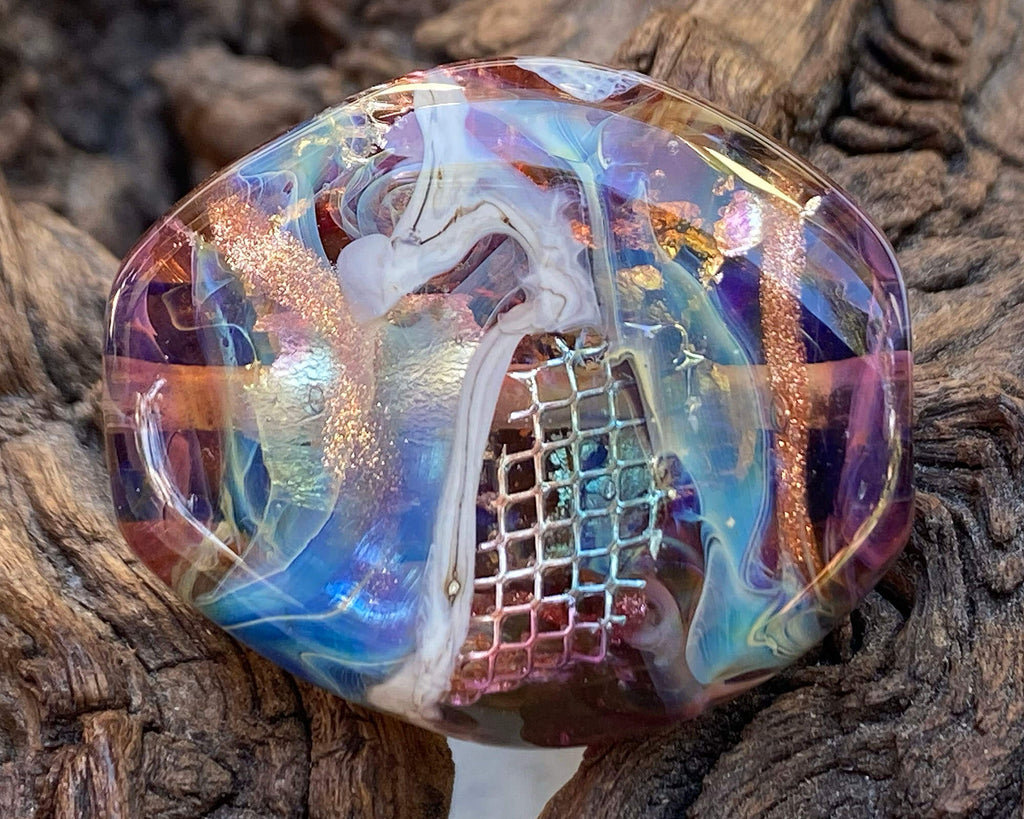 rainbow lampwork focal bead
