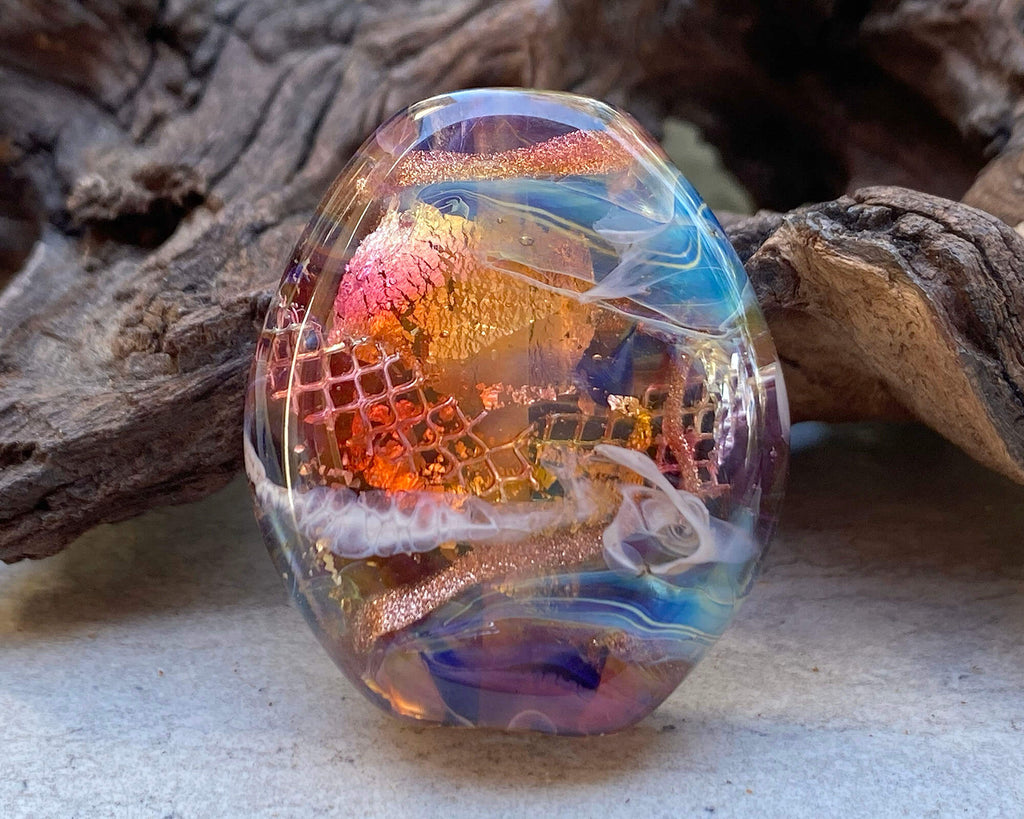 rainbow lampwork focal bead