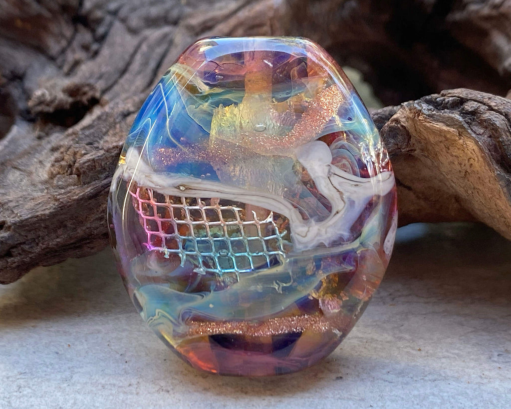 rainbow lampwork focal bead
