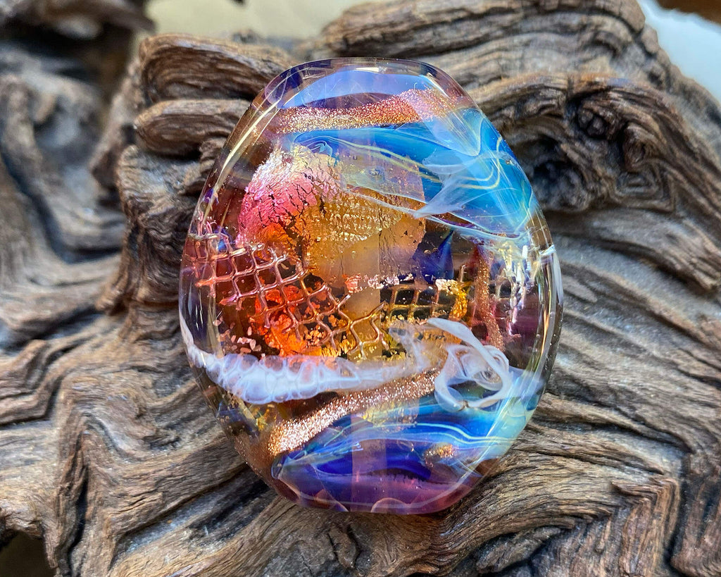 rainbow lampwork focal bead