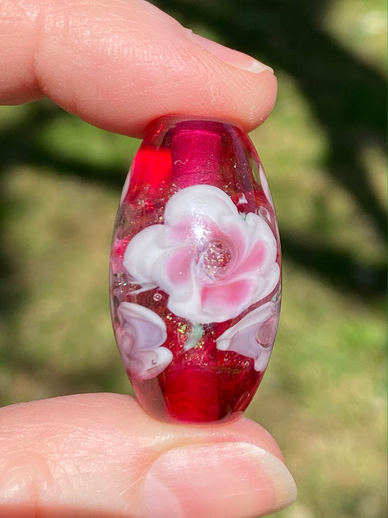 pink floral lampwork bead for sale
