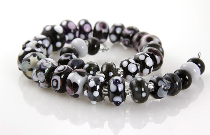 Noir Black White Lampwork Beads SRA - SWCreations
 - 3