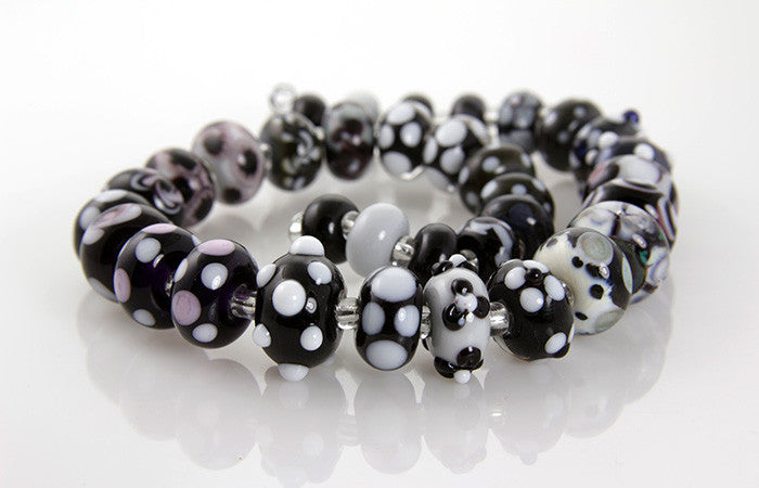 Noir Black White Lampwork Beads SRA - SWCreations
 - 1