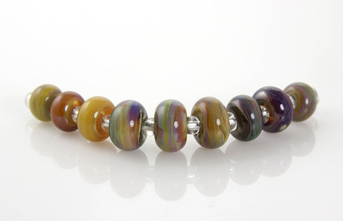 Colorful Striations Lampwork Glass Beads SRA - SWCreations
 - 1