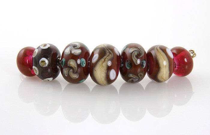 Cranberry Ivory Lampwork Beads SRA - SWCreations
