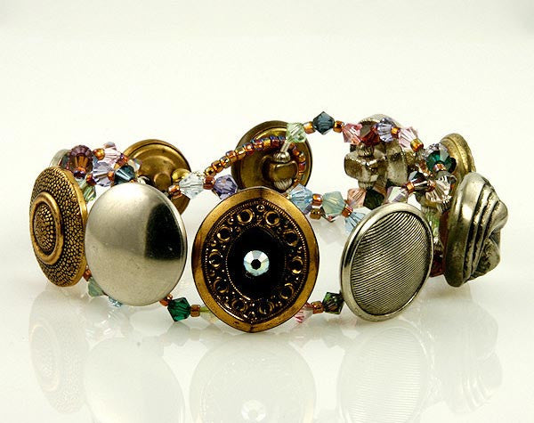 Handcrafted Crystal Medley Vintage Button Bracelet SWCreations