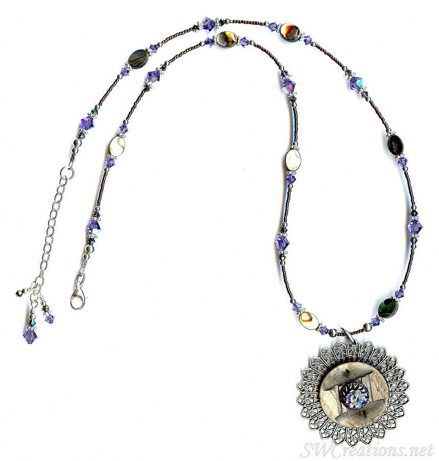 Regal Tanzanite Abalone Shell Vintage Button Necklace - SWCreations
