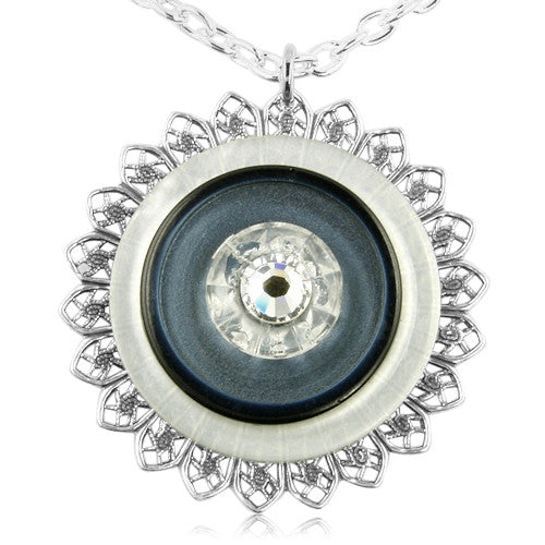 Pacific Blue Crystal Button Pendant - SWCreations
