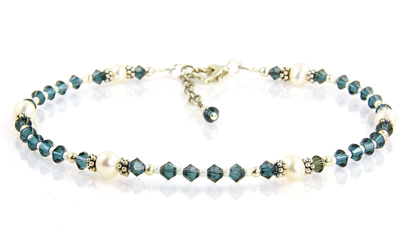 Athena - Something Blue Dark Freshwater Pearl Wedding Anklet - SWCreations
 - 1