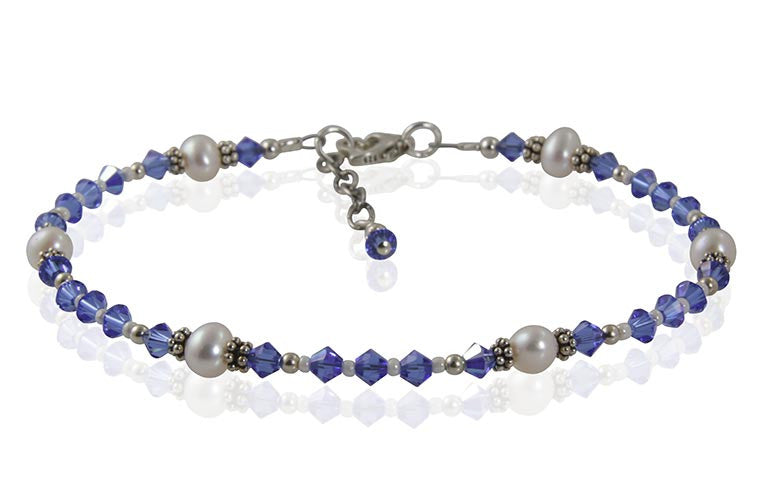 Athena - Something Blue Freshwater Pearl Wedding Anklet - SWCreations
