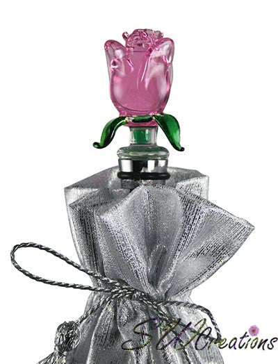 Pink Rose Glass Wine Bottle Stopper - SWCreations
 - 1